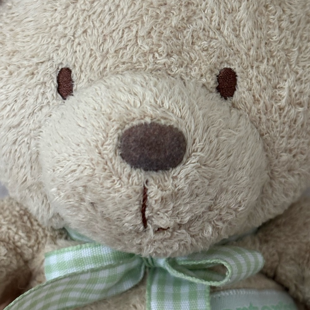 Vintage CARTERS Just One Year Plush Bear Green Bow Logo Prestige Toys Rattle - Picture 6 of 8